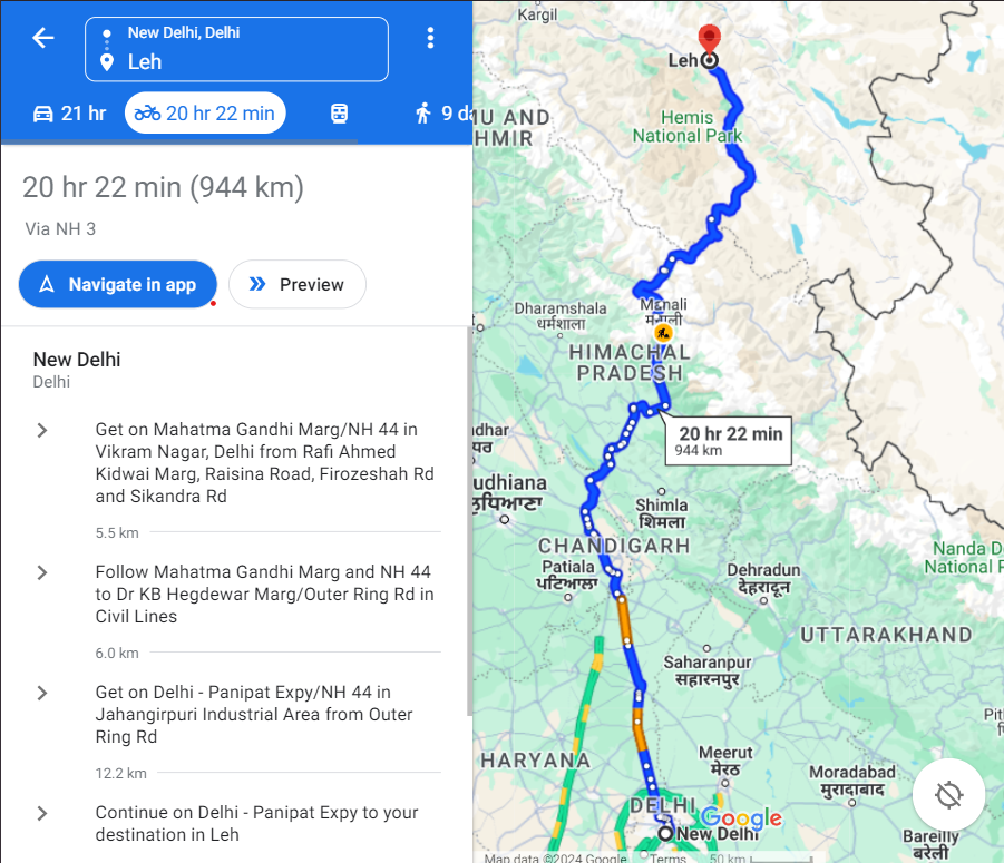 leh ladakh route